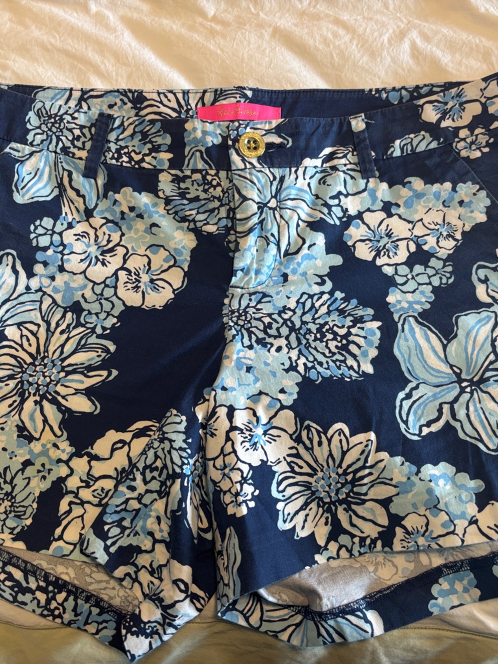 Lilly Pulitzer Navy Shorts with Light Blue Floral Print